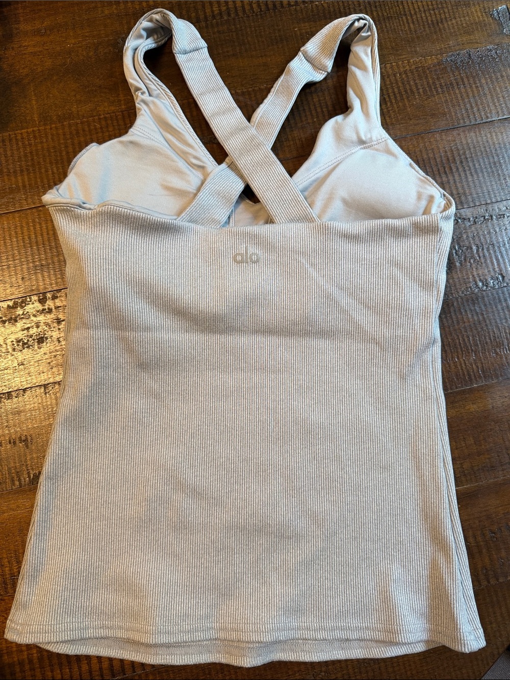 ALO Yoga Light Gray Ribbed Cross-Back Tank Top